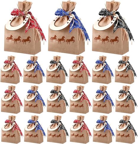 Yexiya 108 PCS Western Cowboy Gift Bags Western Party Favors With Bandana Print Ribbon and Horseshoe Pendant Cowboy Treat Bags for Birthday Party Supplies in Saudi Arabia