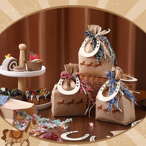 Yexiya 108 PCS Western Cowboy Gift Bags Western Party Favors With Bandana Print Ribbon and Horseshoe Pendant Cowboy Treat Bags for Birthday Party Supplies in Saudi Arabia