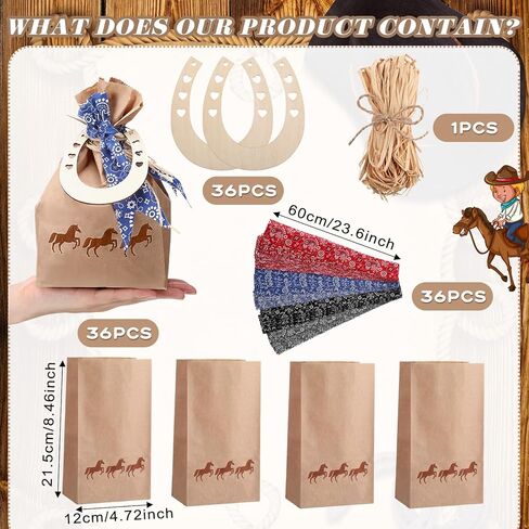 Yexiya 108 PCS Western Cowboy Gift Bags Western Party Favors With Bandana Print Ribbon and Horseshoe Pendant Cowboy Treat Bags for Birthday Party Supplies in Saudi Arabia