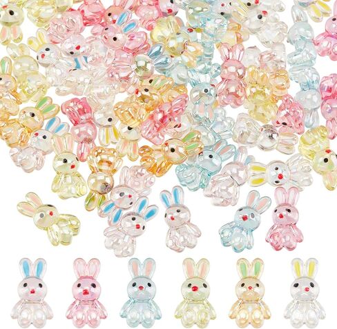 SUPERFINDINGS 72Pcs 6 Colors Acrylic Rabbit Beads Colorful Transparent Bunny Beads Cute Animal for DIY Craft Bracelet Necklace Earring Ring Easter Jewelry Making, Hole:2.5mm in Saudi Arabia