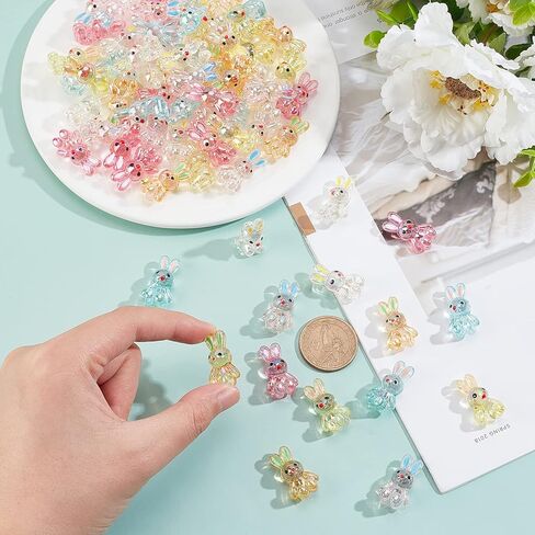 SUPERFINDINGS 72Pcs 6 Colors Acrylic Rabbit Beads Colorful Transparent Bunny Beads Cute Animal for DIY Craft Bracelet Necklace Earring Ring Easter Jewelry Making, Hole:2.5mm in Saudi Arabia