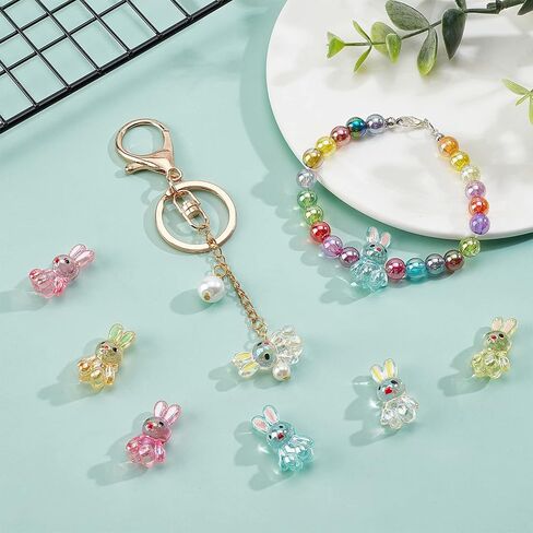 SUPERFINDINGS 72Pcs 6 Colors Acrylic Rabbit Beads Colorful Transparent Bunny Beads Cute Animal for DIY Craft Bracelet Necklace Earring Ring Easter Jewelry Making, Hole:2.5mm in Saudi Arabia