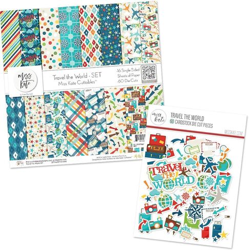 Die Cuts & Paper Set – Travel The World – for Our Adventure Book Exploration Vacation - 16 Single-Sided 12"x12" Sheets & Over 60 Coordinating Die Cuts - Scrapbook - by Miss Kate Cuttables in Saudi Arabia