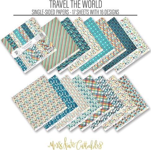 Die Cuts & Paper Set – Travel The World – for Our Adventure Book Exploration Vacation - 16 Single-Sided 12"x12" Sheets & Over 60 Coordinating Die Cuts - Scrapbook - by Miss Kate Cuttables in Saudi Arabia