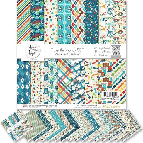 Die Cuts & Paper Set – Travel The World – for Our Adventure Book Exploration Vacation - 16 Single-Sided 12"x12" Sheets & Over 60 Coordinating Die Cuts - Scrapbook - by Miss Kate Cuttables in Saudi Arabia