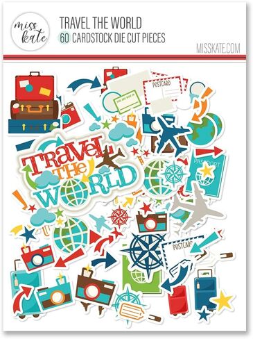 Die Cuts & Paper Set – Travel The World – for Our Adventure Book Exploration Vacation - 16 Single-Sided 12"x12" Sheets & Over 60 Coordinating Die Cuts - Scrapbook - by Miss Kate Cuttables in Saudi Arabia