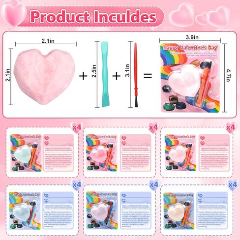 24 Pack Valentines Gemstones Dig Kit for Kids–Valentines Cards with Gems Crystal Excavation, School Classroom Valentines Exchange Gifts,Party Favors for Boys and Girls in Saudi Arabia