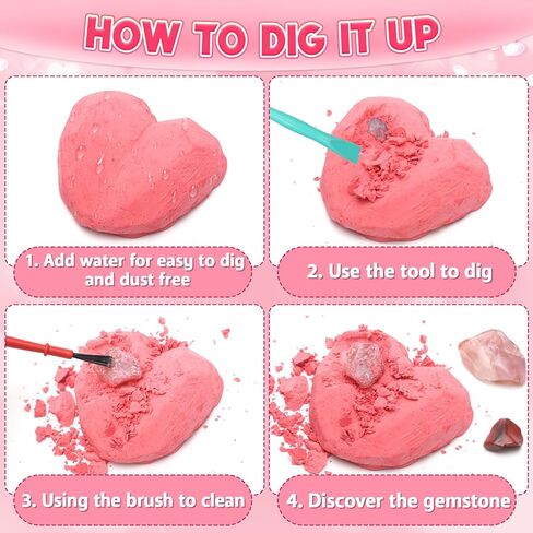 24 Pack Valentines Gemstones Dig Kit for Kids–Valentines Cards with Gems Crystal Excavation, School Classroom Valentines Exchange Gifts,Party Favors for Boys and Girls in Saudi Arabia