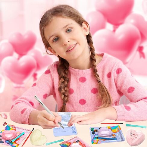 24 Pack Valentines Gemstones Dig Kit for Kids–Valentines Cards with Gems Crystal Excavation, School Classroom Valentines Exchange Gifts,Party Favors for Boys and Girls in Saudi Arabia