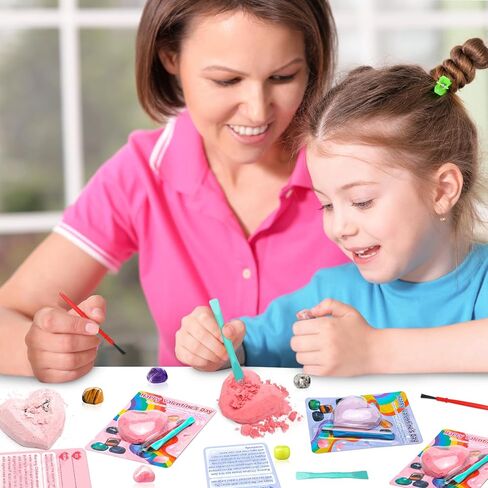 24 Pack Valentines Gemstones Dig Kit for Kids–Valentines Cards with Gems Crystal Excavation, School Classroom Valentines Exchange Gifts,Party Favors for Boys and Girls in Saudi Arabia