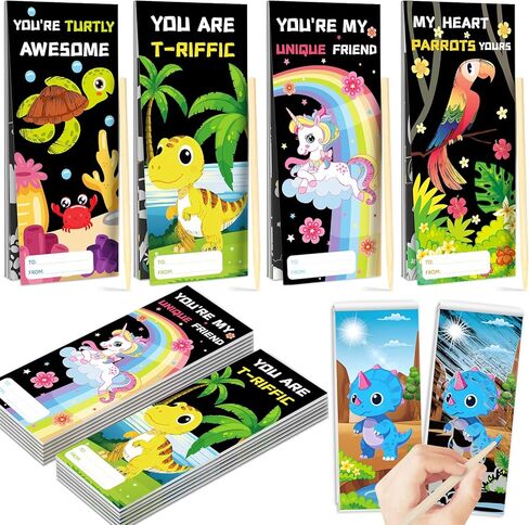 SpringFlower Valentines Day Cards Gift Classroom Exchange,24 Pack Scratch Art Books,Valentines Gift Classroom Exchange Prizes Party Favors Supply, Valentines Scratch Art Toys For Kids in Saudi Arabia