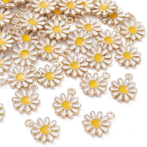 KitBeads 100pcs Enamel White Flower Charms Mini Floral Chrysanthemumm Daisy Charm for Jewelry Making Bracelets Necklace in Saudi Arabia