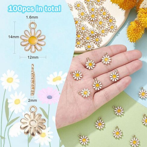 KitBeads 100pcs Enamel White Flower Charms Mini Floral Chrysanthemumm Daisy Charm for Jewelry Making Bracelets Necklace in Saudi Arabia