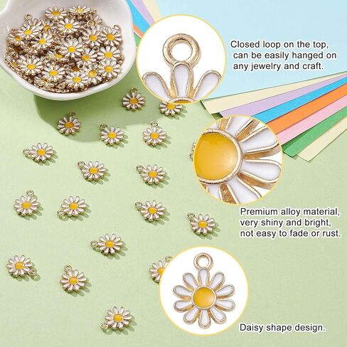 KitBeads 100pcs Enamel White Flower Charms Mini Floral Chrysanthemumm Daisy Charm for Jewelry Making Bracelets Necklace in Saudi Arabia