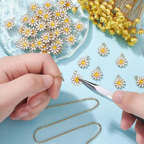 KitBeads 100pcs Enamel White Flower Charms Mini Floral Chrysanthemumm Daisy Charm for Jewelry Making Bracelets Necklace in Saudi Arabia