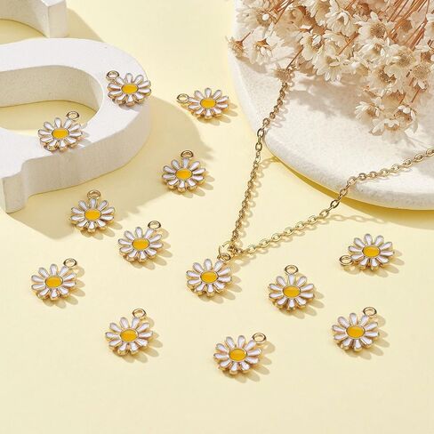 KitBeads 100pcs Enamel White Flower Charms Mini Floral Chrysanthemumm Daisy Charm for Jewelry Making Bracelets Necklace in Saudi Arabia