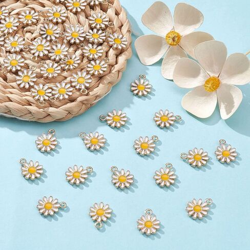 KitBeads 100pcs Enamel White Flower Charms Mini Floral Chrysanthemumm Daisy Charm for Jewelry Making Bracelets Necklace in Saudi Arabia