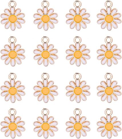 KitBeads 100pcs Enamel White Flower Charms Mini Floral Chrysanthemumm Daisy Charm for Jewelry Making Bracelets Necklace in Saudi Arabia