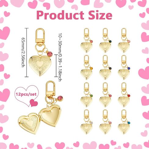 PH PandaHall 12 sets 18k Gold Plated Heart Locket Charms Gold Heart Pendants Memorial Charms Photo Locket Keychain Bag Charm with Birth Stones for Birthday Anniversary, Pendant: 1.2 Inch in Kuwait