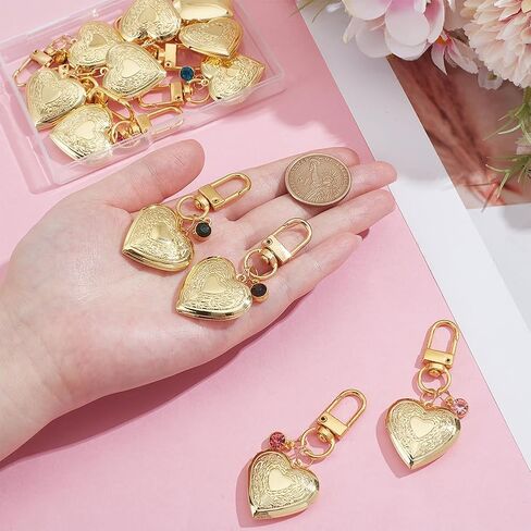 PH PandaHall 12 sets 18k Gold Plated Heart Locket Charms Gold Heart Pendants Memorial Charms Photo Locket Keychain Bag Charm with Birth Stones for Birthday Anniversary, Pendant: 1.2 Inch in Kuwait