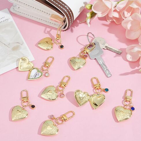 PH PandaHall 12 sets 18k Gold Plated Heart Locket Charms Gold Heart Pendants Memorial Charms Photo Locket Keychain Bag Charm with Birth Stones for Birthday Anniversary, Pendant: 1.2 Inch in Kuwait