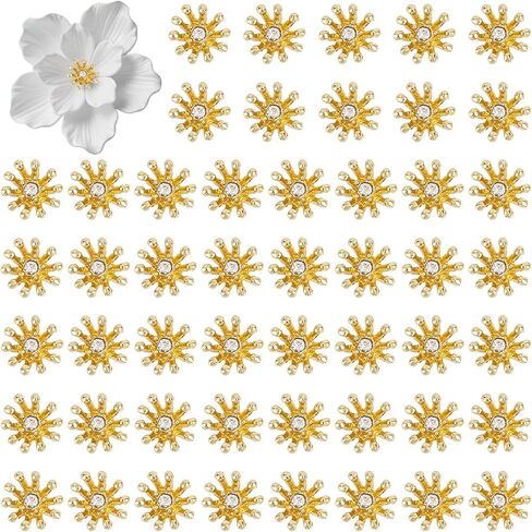 Framendino, 50 Pack Gold Metal Stamen Connectors Flower Pistil Blossom Shapes Charms Bead Caps for DIY Jewelry Making Craft in Saudi Arabia