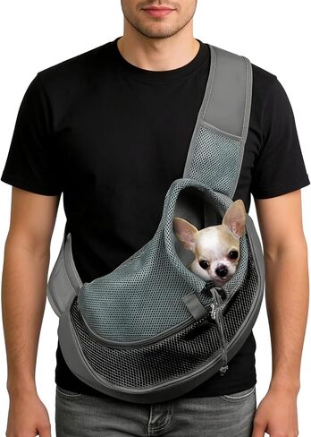 Dog Sling Carrier Hand-Free Puppy Carrier Purse Breathable Mesh Pet Chest Bag Adjustable Outing Pet Travel Sling Bag for Small Dogs Cats Rabbits(Under 10 lbs) in Saudi Arabia