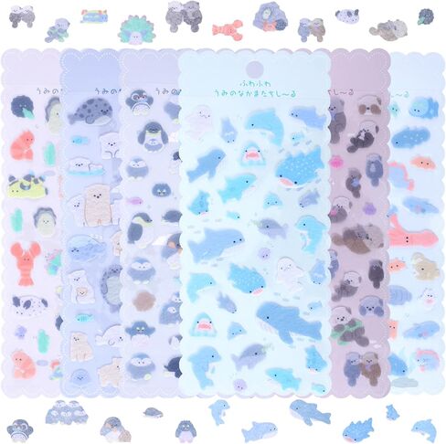 200＋Cute Kawaii Sea Creature Stickers, Mini Puffy Stickers Cute for Kids, Soft Flocked Felt 3D Sticker with Seals,Otters,Sharks&Whales, 6 Sheets Reusable Sticker for Phone Case, Notebook, Scrapbooking in Saudi Arabia