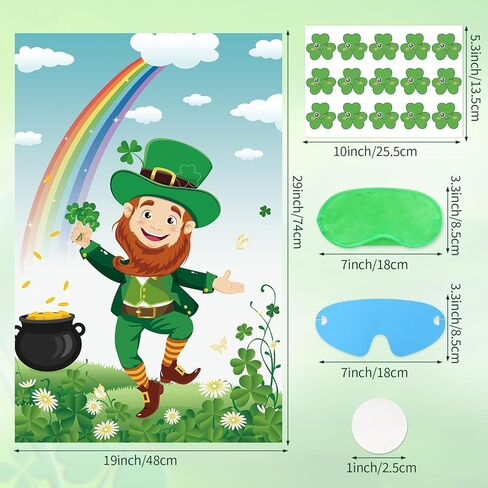 St. Patrick's Day Games, Pin The Shamrock on The Hat with 45 Pcs Shamrock Stickers, Large Green Leprechaun Party Games Poster for Kids St. Patrick's Day Party, Birthday Party Decoration Supplies in Saudi Arabia