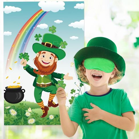 St. Patrick's Day Games, Pin The Shamrock on The Hat with 45 Pcs Shamrock Stickers, Large Green Leprechaun Party Games Poster for Kids St. Patrick's Day Party, Birthday Party Decoration Supplies in Saudi Arabia