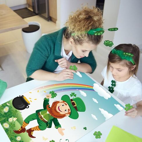 St. Patrick's Day Games, Pin The Shamrock on The Hat with 45 Pcs Shamrock Stickers, Large Green Leprechaun Party Games Poster for Kids St. Patrick's Day Party, Birthday Party Decoration Supplies in Saudi Arabia