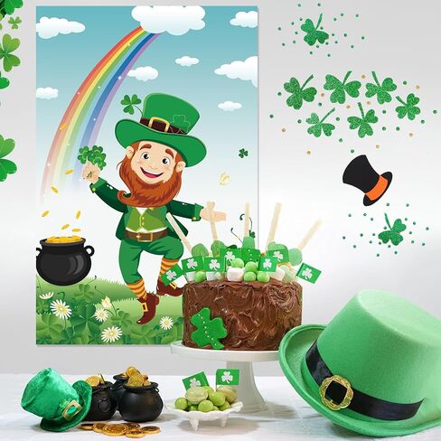 St. Patrick's Day Games, Pin The Shamrock on The Hat with 45 Pcs Shamrock Stickers, Large Green Leprechaun Party Games Poster for Kids St. Patrick's Day Party, Birthday Party Decoration Supplies in Saudi Arabia
