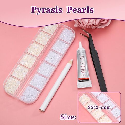 Flat back Pearls, Half-Round Beige & White Pearls with Adhesive Glue, Wax Pencil & Precision Tweezers for Professional Manicures, Christmas and New Year Crafts & Makeup Designs in Saudi Arabia