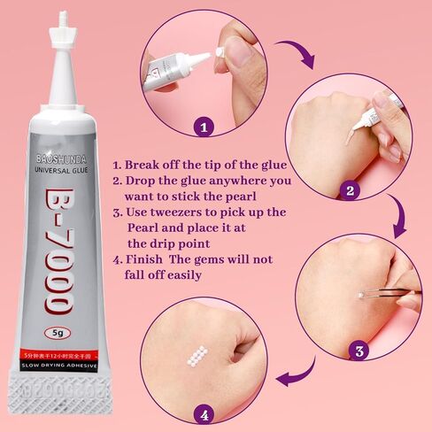 Flat back Pearls, Half-Round Beige & White Pearls with Adhesive Glue, Wax Pencil & Precision Tweezers for Professional Manicures, Christmas and New Year Crafts & Makeup Designs in Saudi Arabia