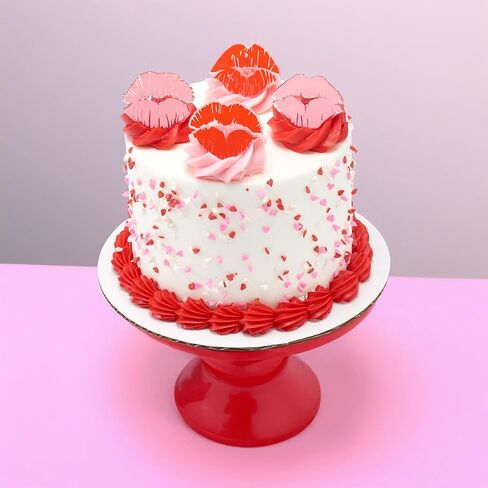 DecoPac Say It With Kisses Rings, 24 Red Lip Cupcake Decorations For Valentine's Day, Wedding, Engagement, Bachelorette, Anniversary, Food Safe Cake Toppers - 24 Pack in Saudi Arabia