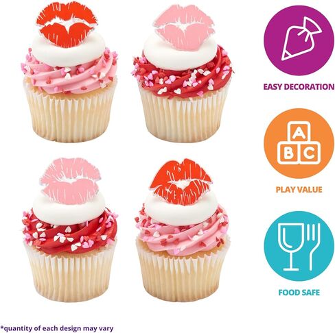 DecoPac Say It With Kisses Rings, 24 Red Lip Cupcake Decorations For Valentine's Day, Wedding, Engagement, Bachelorette, Anniversary, Food Safe Cake Toppers - 24 Pack in Saudi Arabia