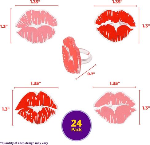 DecoPac Say It With Kisses Rings, 24 Red Lip Cupcake Decorations For Valentine's Day, Wedding, Engagement, Bachelorette, Anniversary, Food Safe Cake Toppers - 24 Pack in Saudi Arabia