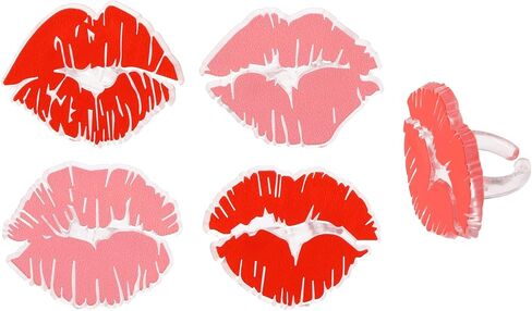 DecoPac Say It With Kisses Rings, 24 Red Lip Cupcake Decorations For Valentine's Day, Wedding, Engagement, Bachelorette, Anniversary, Food Safe Cake Toppers - 24 Pack in Saudi Arabia