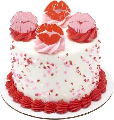 DecoPac Say It With Kisses Rings, 24 Red Lip Cupcake Decorations For Valentine's Day, Wedding, Engagement, Bachelorette, Anniversary, Food Safe Cake Toppers - 24 Pack in Saudi Arabia