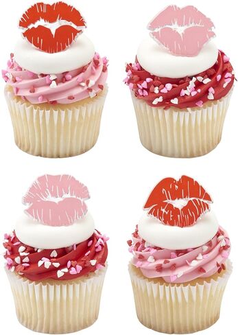 DecoPac Say It With Kisses Rings, 24 Red Lip Cupcake Decorations For Valentine's Day, Wedding, Engagement, Bachelorette, Anniversary, Food Safe Cake Toppers - 24 Pack in Saudi Arabia