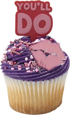 DecoPac Say It With Kisses Rings, 24 Red Lip Cupcake Decorations For Valentine's Day, Wedding, Engagement, Bachelorette, Anniversary, Food Safe Cake Toppers - 24 Pack in Saudi Arabia
