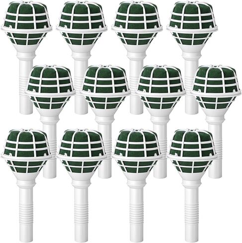 12 PCS Bouquet Holders, Floral Foam Handle with Cage for Fresh & Artificial Flowers, Wedding Bridal Bouquet Supplies for DIY Arrangements (Green Foam, White Handle) in Kuwait