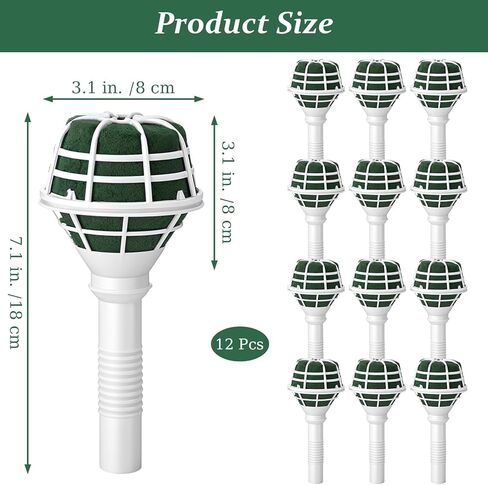 12 PCS Bouquet Holders, Floral Foam Handle with Cage for Fresh & Artificial Flowers, Wedding Bridal Bouquet Supplies for DIY Arrangements (Green Foam, White Handle) in Kuwait