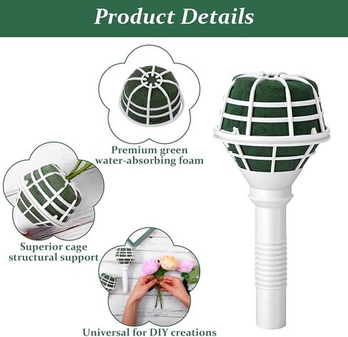 12 PCS Bouquet Holders, Floral Foam Handle with Cage for Fresh & Artificial Flowers, Wedding Bridal Bouquet Supplies for DIY Arrangements (Green Foam, White Handle) in Kuwait