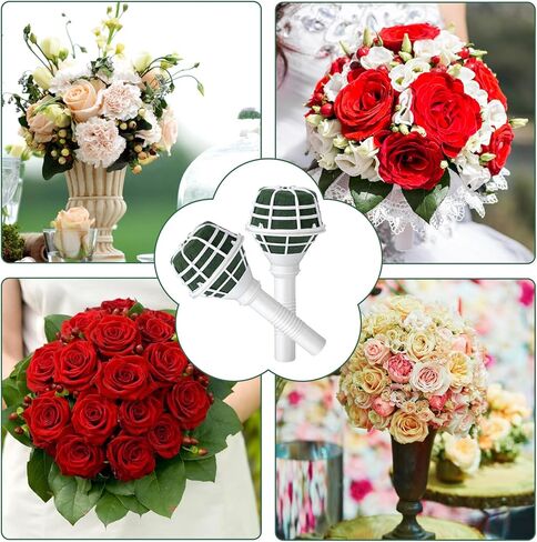 12 PCS Bouquet Holders, Floral Foam Handle with Cage for Fresh & Artificial Flowers, Wedding Bridal Bouquet Supplies for DIY Arrangements (Green Foam, White Handle) in Kuwait