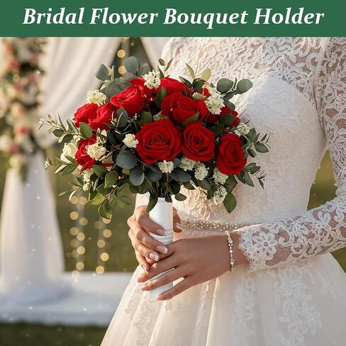 12 PCS Bouquet Holders, Floral Foam Handle with Cage for Fresh & Artificial Flowers, Wedding Bridal Bouquet Supplies for DIY Arrangements (Green Foam, White Handle) in Kuwait