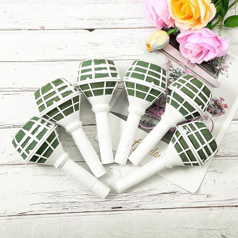 12 PCS Bouquet Holders, Floral Foam Handle with Cage for Fresh & Artificial Flowers, Wedding Bridal Bouquet Supplies for DIY Arrangements (Green Foam, White Handle) in Kuwait