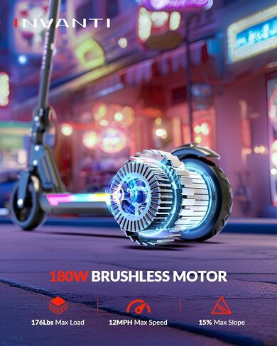 INVANTI KS03 Electric Scooter for Kids Ages 8+, 350W Peak Motor, Max 12mph & 10Miles, 7" Solid Wheel, LED Lights, LED Display & Double Braking, Kids Electric Scooter with 3 Adjustable Speeds & Heights in Saudi Arabia