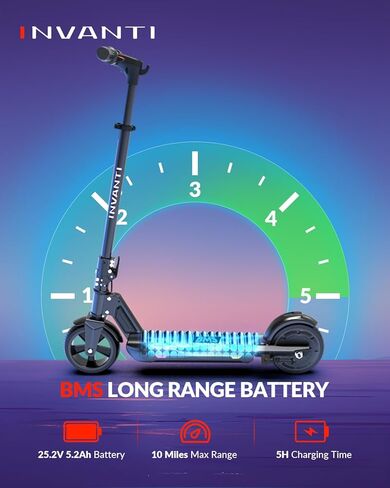 INVANTI KS03 Electric Scooter for Kids Ages 8+, 350W Peak Motor, Max 12mph & 10Miles, 7" Solid Wheel, LED Lights, LED Display & Double Braking, Kids Electric Scooter with 3 Adjustable Speeds & Heights in Saudi Arabia