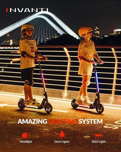 INVANTI KS03 Electric Scooter for Kids Ages 8+, 350W Peak Motor, Max 12mph & 10Miles, 7" Solid Wheel, LED Lights, LED Display & Double Braking, Kids Electric Scooter with 3 Adjustable Speeds & Heights in Saudi Arabia